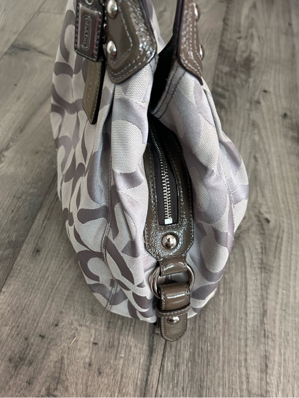 Coach Madison Op Art Hobo Shoulder Bag Silver Purple Lining - Picture 6 of 16